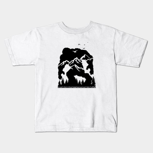 Sasquatch Believe, Yeti Bigfoot compass mountain and tree Kids T-Shirt by twotwentyfives